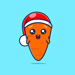 Cute carrot cartoon with christmas hat