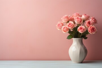 Fototapeta premium Blooming roses in vase flower plant inflorescence.