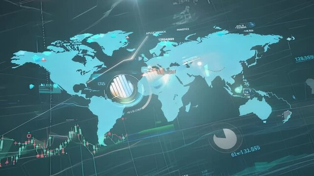 A 3D holographic representation of a global economy allowing users to analyze and understand the impact of international markets on their financial planning.