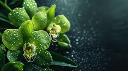 Green Orchids with Dew Drops