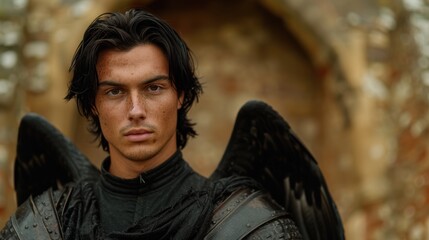 Brooding warrior with dark hair and intense gaze