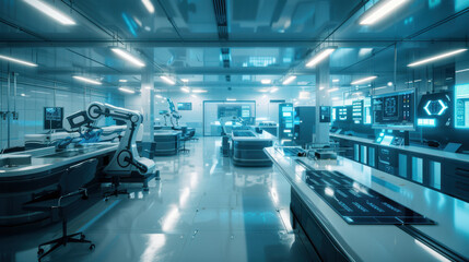 A futuristic cleanroom, robotic arms assembling microchips on a wafer, high precision