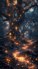 Enchanted Forest of Luminescence - A Hyper-Realistic 3D Render with Glowing Trees and Celestial Skies