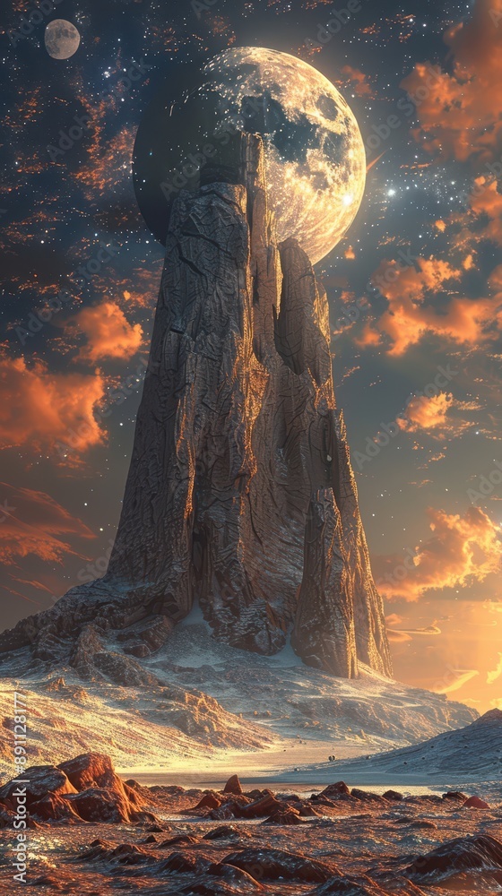 Fototapete alien dreamscape: hyper-realistic 3d rendering of surreal landscape with organic structures and mult