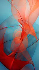 Vibrant Turquoise and Red abstract image featuring leaf patterns, translucent planes, and net art. minimalist mobile wallpaper blends colorful, nature-inspired imagery with a dynamic design