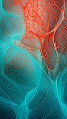 Vivid Teal and Coral abstract image with leaf patterns, translucent planes, and net art. minimalist mobile wallpaper features colorful, nature-inspired imagery with a refreshing and vibrant aesthetic.