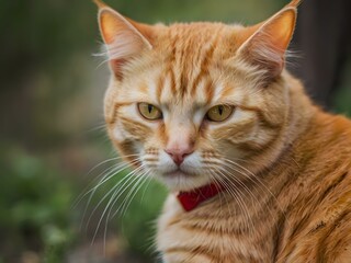 orange cat with blur background, orange cat is sitting and looking