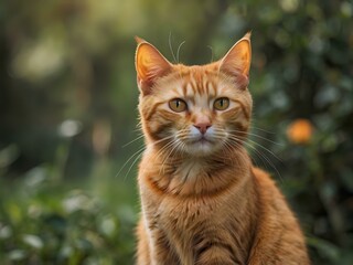 Fototapeta premium orange cat with blur background, orange cat is sitting and looking
