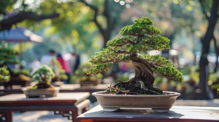 a bonsai tree in a pot on display