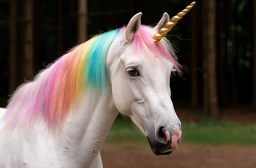 Obraz premium Colorful unicorn with rainbow mane