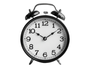 Classic black alarm clock with clear numbers and a timeless design, perfect for home or office decor.