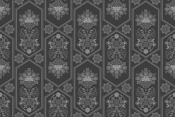 モノトーンの花柄 壁紙 グレー
