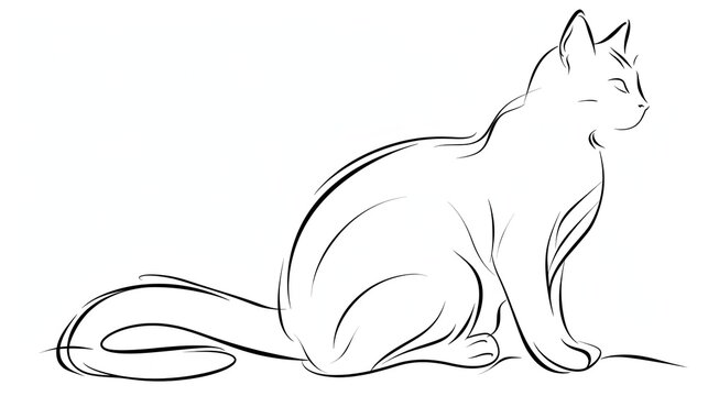 recommend clip art: A simple line drawing of a cat sitting gracefully.