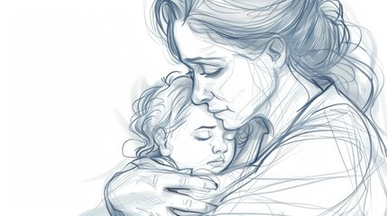 Fototapeta premium A sketch of a mother comforting her child, with soft, comforting lines.