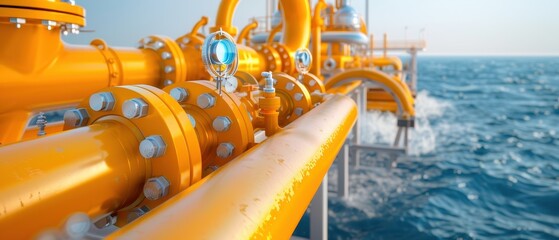 Close-up View of Offshore Oil and Gas Platform Pipeline