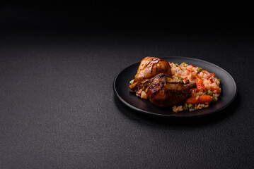 Delicious grilled chicken legs with spices and herbs