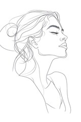 Simple line art woman drawing sketch contemplation.
