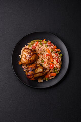 Delicious grilled chicken legs with spices and herbs