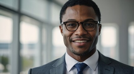 Fototapeta premium Isolated portrait of black african american businessman lawyer, legal representative, sales, company boss executive on background