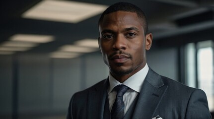 Fototapeta premium Isolated portrait of black african american businessman lawyer, legal representative, sales, company boss executive on background