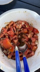 salaat, anrichten, tomate, tomatensalat, essen, fleisch, mahl, abendessen, kochen, rind, sauce,...