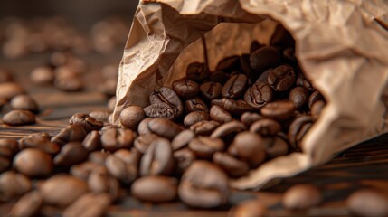 Obraz premium a crumbled paper bag with coffee beans spilling out of it
