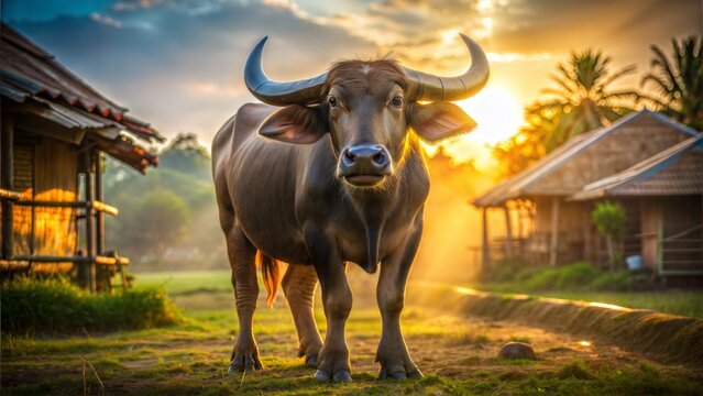 Toro bravissimo rice field sunset countryside rural village