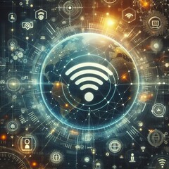 Obraz premium Wireless network and connection abstract data background with wifi symbol 