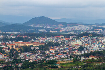 Aerial View Of Landscape Of Dalat City, Vietnam. Da Lat City Is A Popular Tourist Destination Located In The Lam Dong Province Of Vietnam.