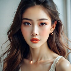 Fototapeta premium アジア人モデルの写真撮影、ナチュラルでシンプルな外観