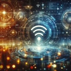 Obraz premium Wireless network and connection abstract data background with wifi symbol 
