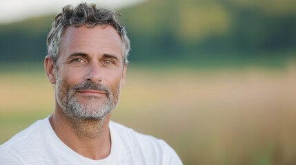 Man wrinkles and fine lines around his eyes.