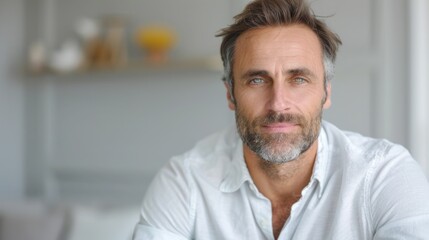 Fototapeta premium Man wrinkles and fine lines around his eyes.