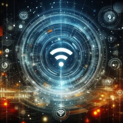 Obraz premium Wireless network and connection abstract data background with wifi symbol 