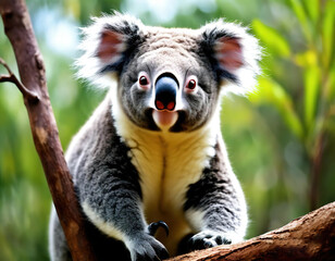Fototapeta premium koala in the wild. looks at the camera.