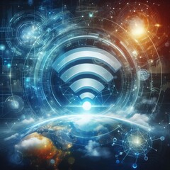 Obraz premium Wireless network and connection abstract data background with wifi symbol 