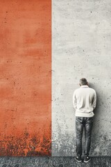 Obraz premium Man Standing Before a Wall