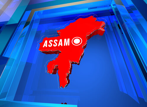 Assam map design with red and blue background