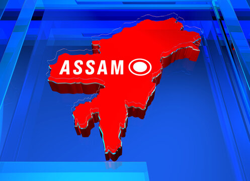 Assam map design with red and blue background