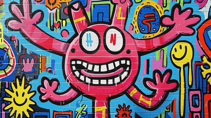 Obraz premium Colorful Graffiti Mural of Smiling Creature