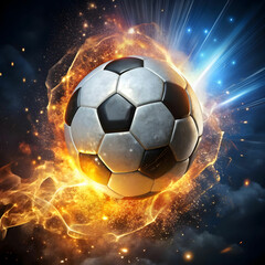 Naklejka premium soccer ball with sparks flying high in the air Copy