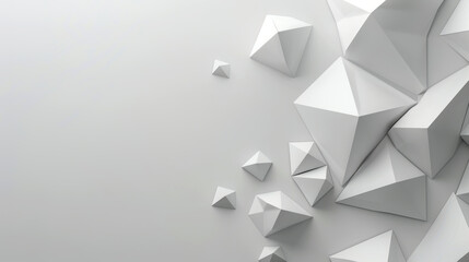 Obraz premium An abstract composition of geometric white shapes against a clean background. The 3D polygonal structures create a modern and minimalist aesthetic.