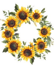 sunflower frame on white background 