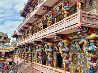 Wihan Thep Sathit Phra Kitti Chaloem or Nacha Sa Thai Chue Shrine is the most famous landmark in Chonburi, Thailand
