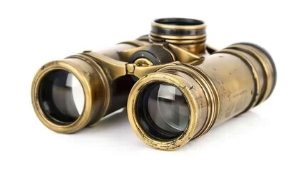  Antique Brass Binoculars Isolated on White Background