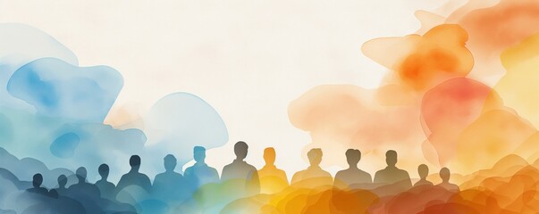 Leadership training, mentor guiding team, skill development, Watercolor style