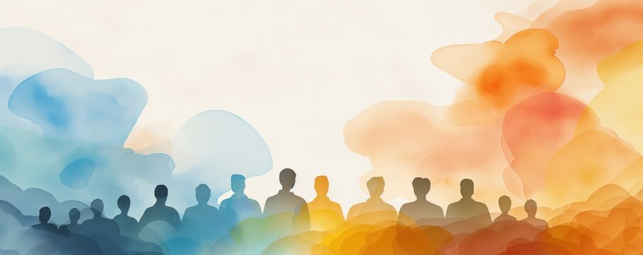 Leadership training, mentor guiding team, skill development, Watercolor style