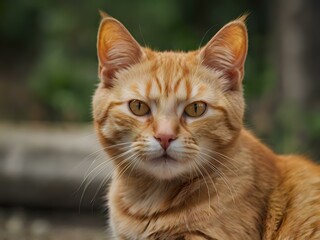 Obraz premium orange cat with blur background, orange cat is sitting and looking