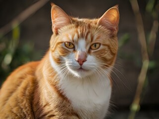 Obraz premium orange cat with blur background, orange cat is sitting and looking