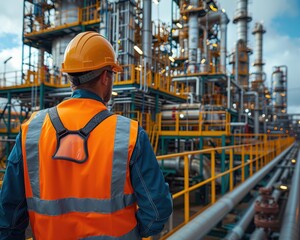 Safety Inspection at Petrochemical Refinery Plant - Professional in Safety Gear with 90mm Lens